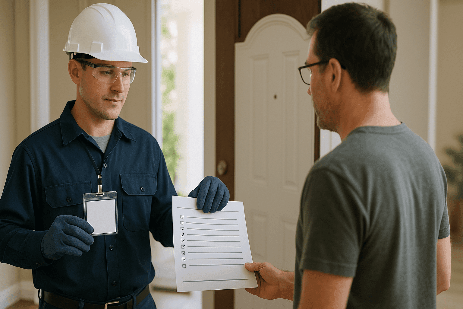 Electrician presenting credentials to homeowner